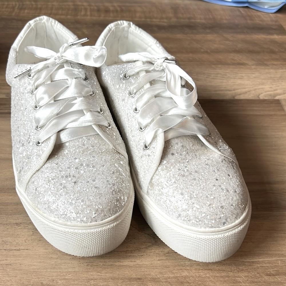 Sparkling Wedding sneakers size 10, ribbon laces
